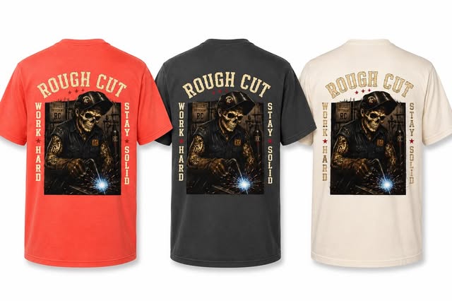 Rough Cut Welder tee in three Comfort Colors
